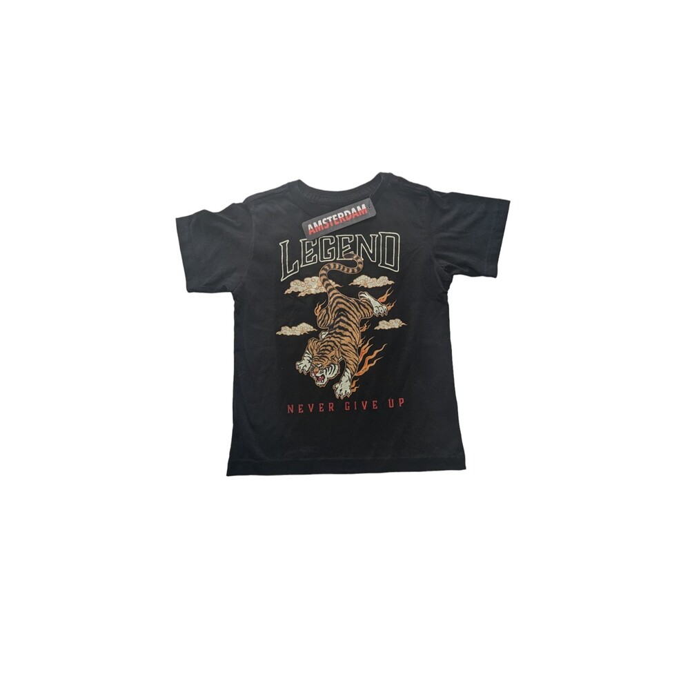 Boy's Amsterdam T Shirt Tiger LEGEND Never Give Up Black Size 6